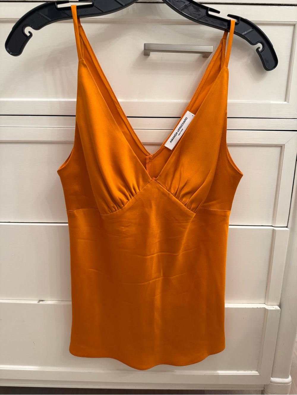 Amanda Uprichard Satin V-Neck Cami Tank Top - Orange